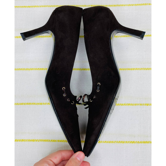 Stuart Weitzman Brown Suede Lace Up Point Toe Heels Women 9M Career Chic Luxe - Picture 7 of 11